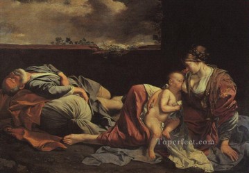 Orazio Gentileschi Painting - Descanse en la huida a Egipto Pintor barroco Orazio Gentileschi
